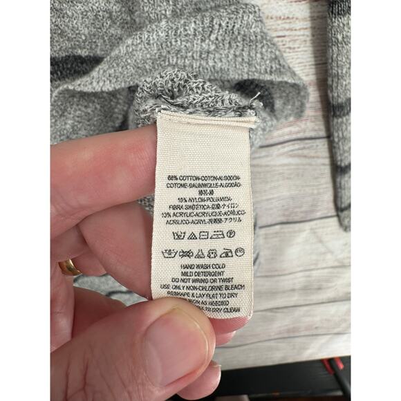 Free People Striped Split Hem Tunic Sweater Womens Large Gray Black Knit - Picture 9 of 12